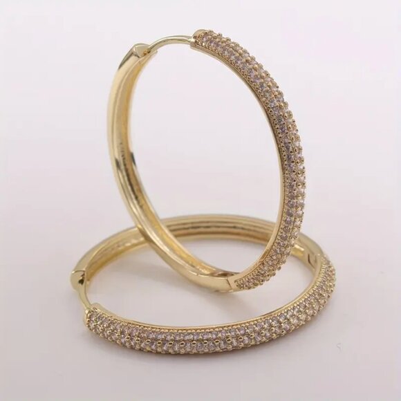14K Gold Womens Large Diamond Hoop Earrings Ladies New 14 K Silver Hoops Jewelry